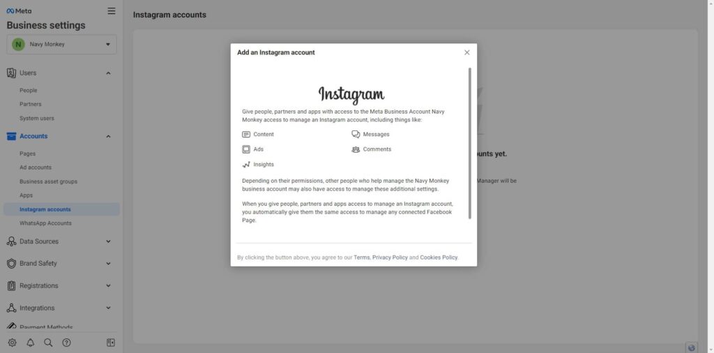 Ad an instagram account FB business manager